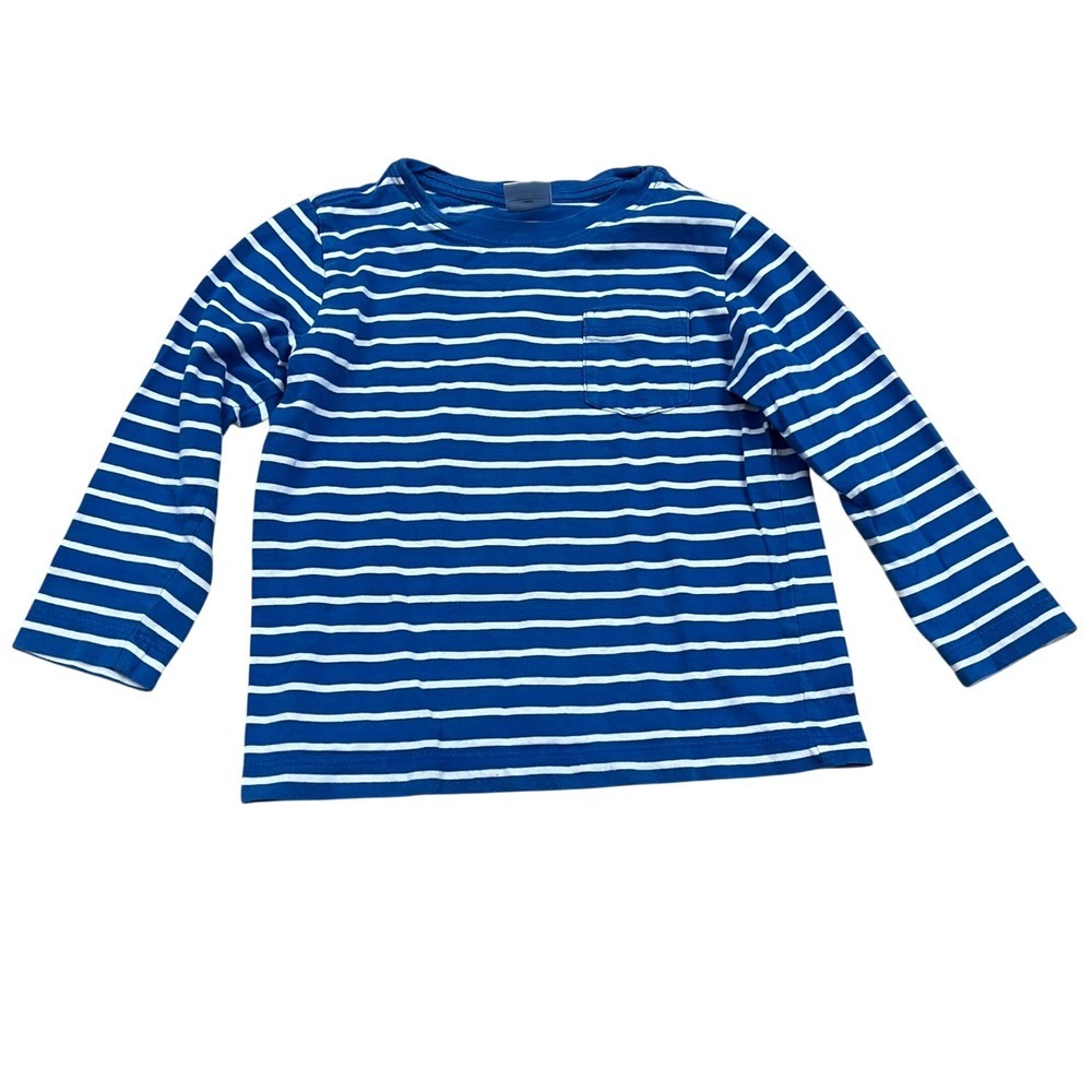 Hanna Andersson Blue White Stripe Long Sleeve Pocket T Shirt Kids Size 4 100cm